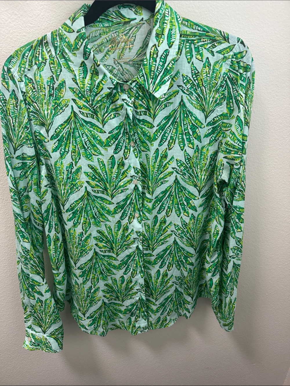 Lilly Pulitzer Seacoast Linen Leaf-Print Button-Up Shirt - Picture 2 of 5